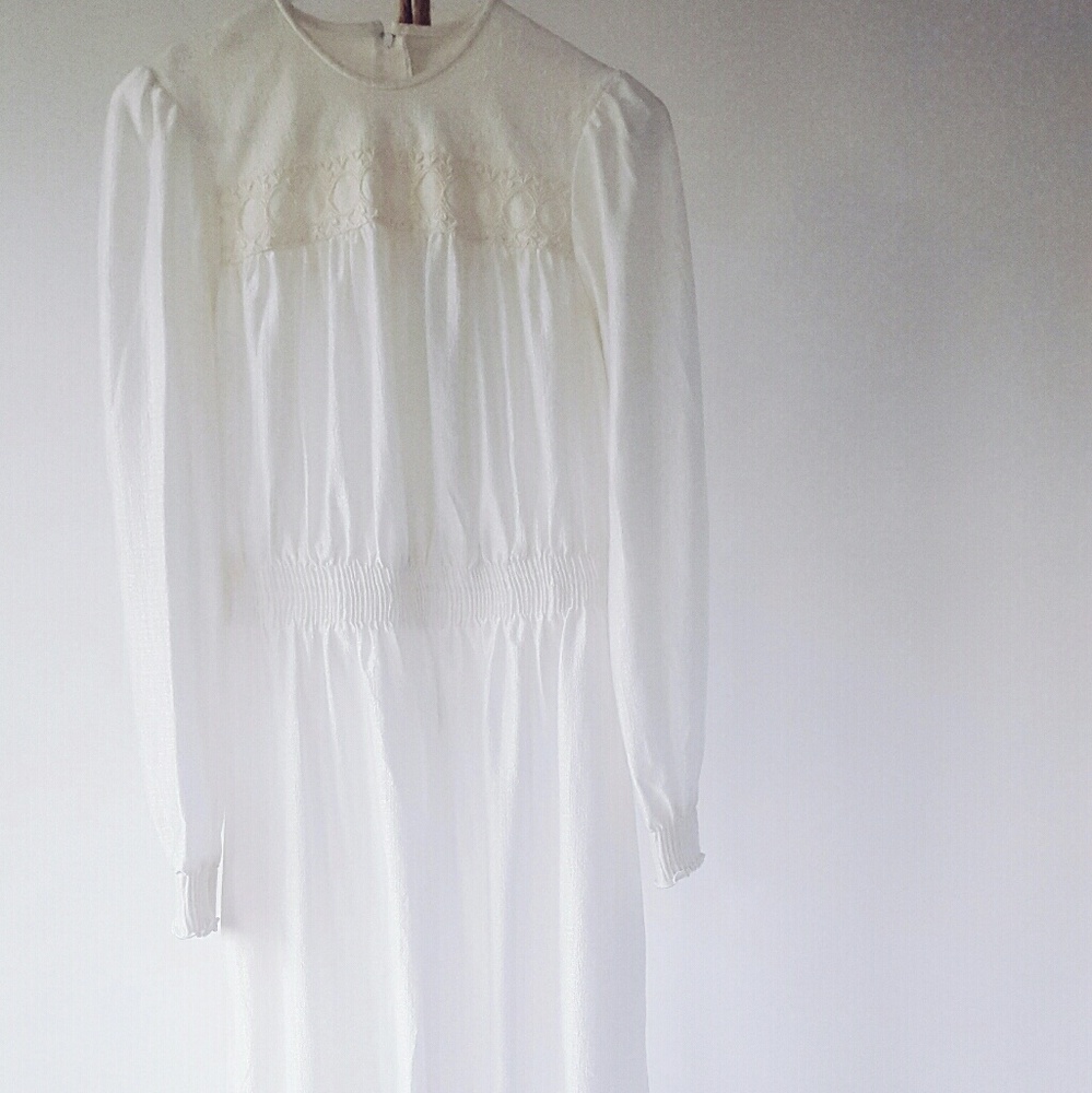 Vtg 70s White Maxi Dress